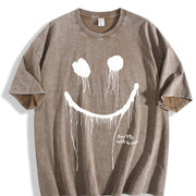 With and Loose Umbrella Hem Vintage Washed T-Shirt in Brown