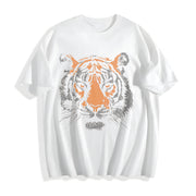 Tiger Retro Animal Cotton T-Shirt in White