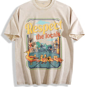 Momma Ducks and Babies Respect the Locals Vintage Washed T-Shirt in Beige