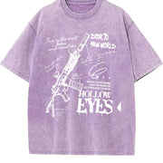 Edgy Punk Gun Dark Text for Music Festivals Vintage Washed T-Shirt in Purple