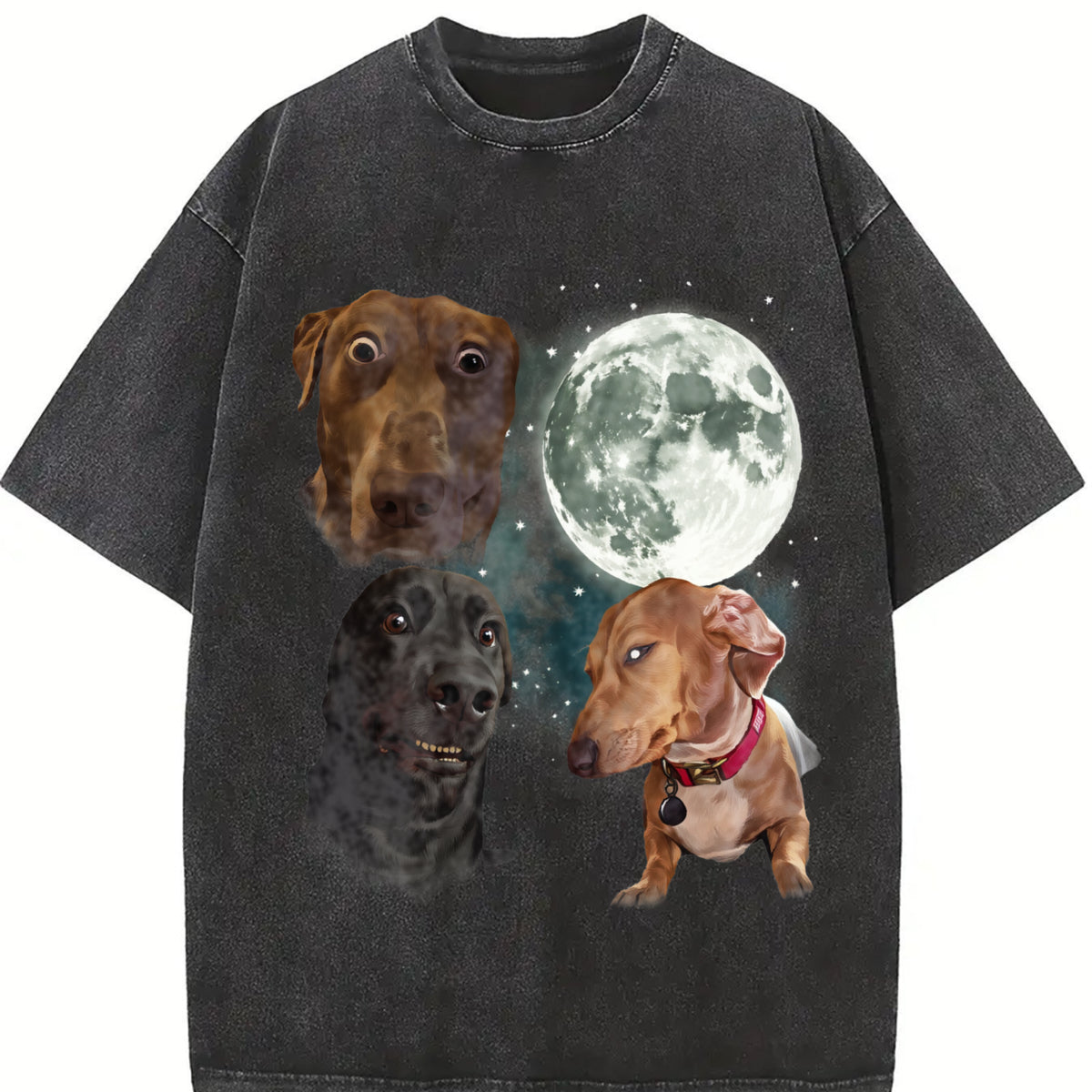 Three Dog Meme Moon Vintage Washed T-Shirt in Black