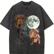 Three Dog Meme Moon Vintage Washed T-Shirt in Black