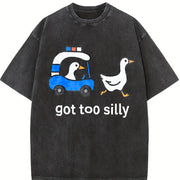 Premium Silly Goose Police Chase Got Too Silly Meme Goose Vintage Washed T-Shirt in Black