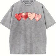 Floral Love Checkerboard Vintage Washed T-Shirt in Gray