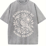 Radicalized by Basic Decency Floral Bird Vintage Washed T-Shirt in Gray