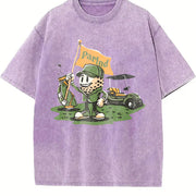 Parlnd Golf Cartoon Character Vintage Washed T-Shirt in Purple