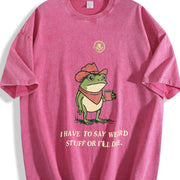 I Have To Say Weird Stuff Or I Will Die Humor Frog vintage washed oversized T-shirt in Red