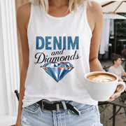 Denim and Diamonds Women's Color Cotton Tank Top in White