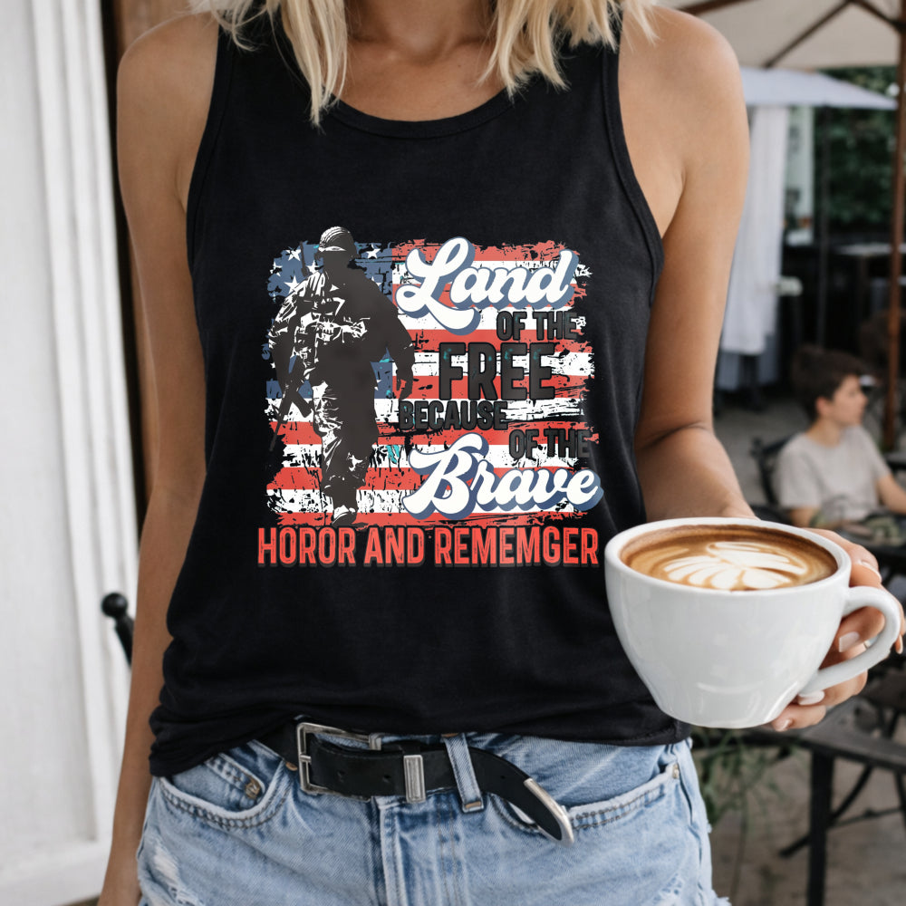 Land of the Free Because of the Brave America Women's Color Cotton Tank Top in Black