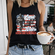 Land of the Free Because of the Brave America Women's Color Cotton Tank Top in Black