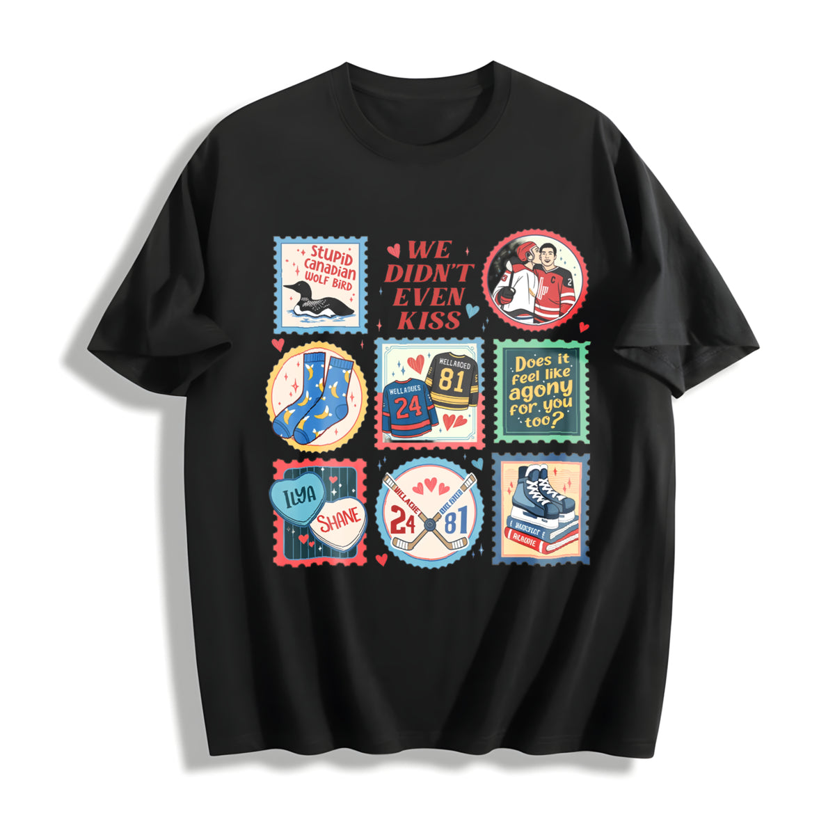 Heated Rivalry Hockey Romance Fan We Didn't Even Kiss LGBT Cotton T-Shirt in Black