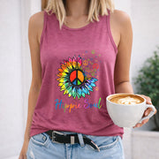 Hippie Soul Letter & Sunflower Tank Women's Color Cotton Tank Top in Red