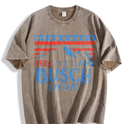 Red White and Busch Light American Flag Mountain Double Vintage Washed T-Shirt in Brown
