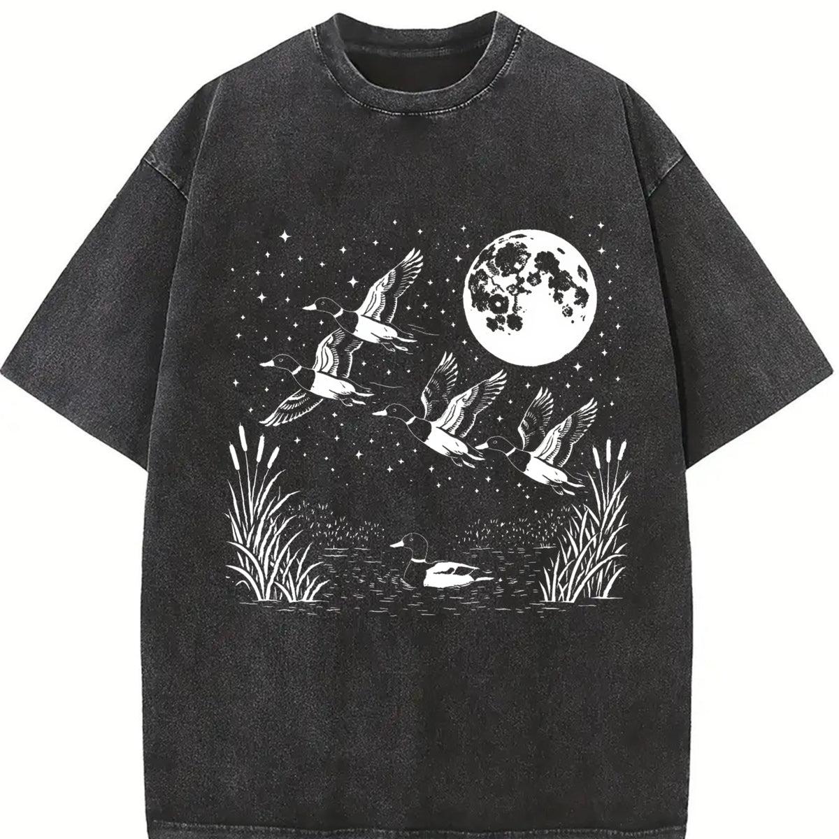 Duck 90s Retro Ducks Nature Moon ® Vintage Washed T-Shirt in Black