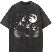 Duck 90s Retro Ducks Nature Moon ® Vintage Washed T-Shirt in Black