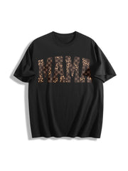 Leopard Mama Mothers Day Mom Retro Mama for Mom Mama Cotton T-Shirt in Black