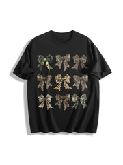 Retro Camo Coquette Bow Cotton T-Shirt in Black
