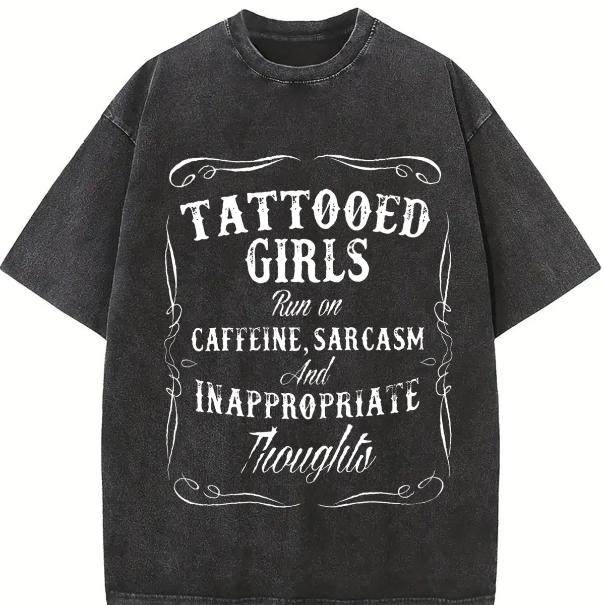 Tattooed Girls Chic Minimalist Vintage Washed T-Shirt in Black
