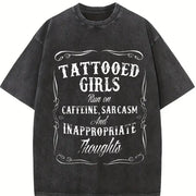Tattooed Girls Chic Minimalist Vintage Washed T-Shirt in Black