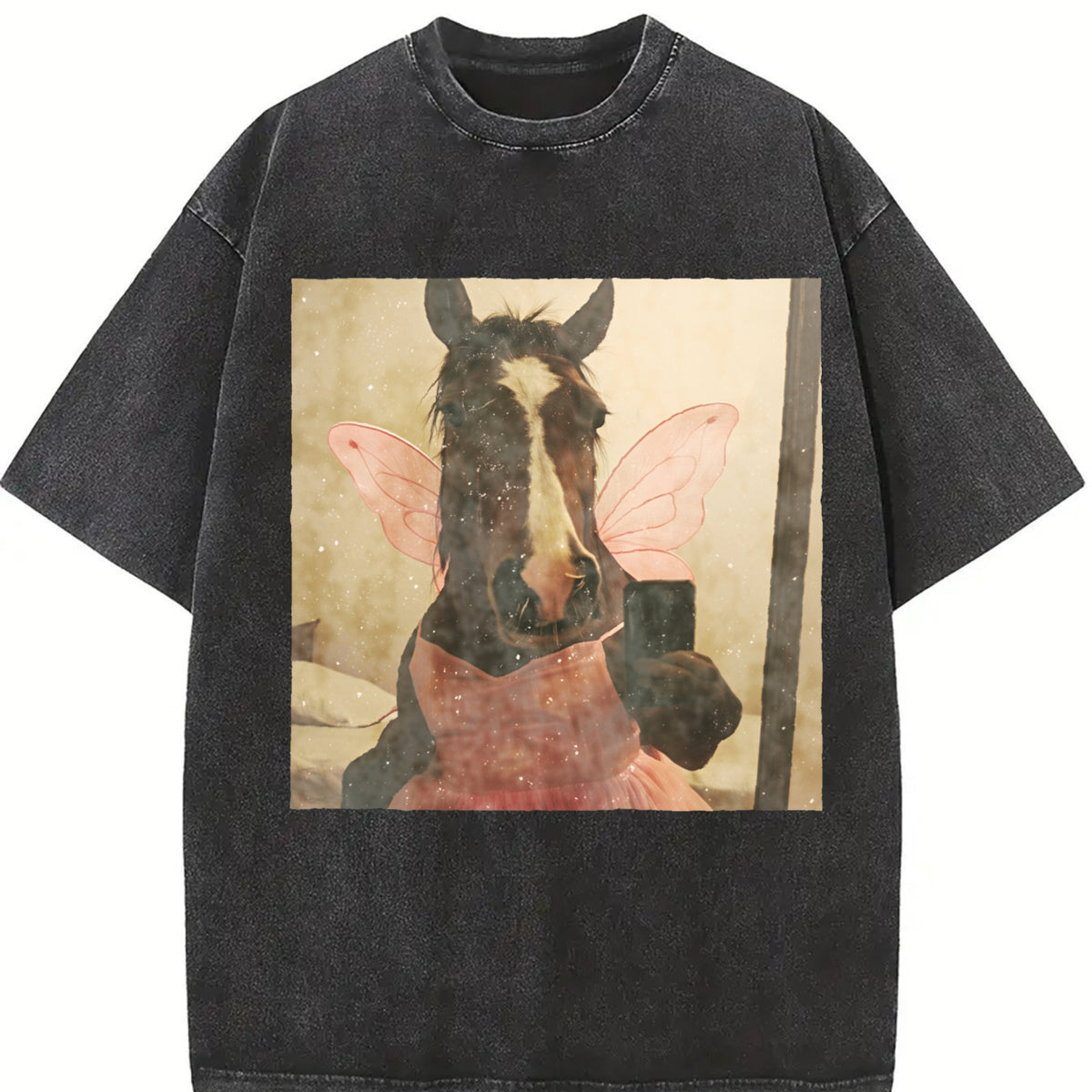 Fairy Horse Vintage Washed T-Shirt in Black