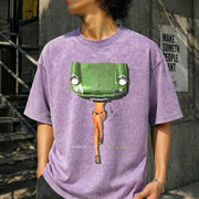 Green Paint Brush Vintage Washed T-Shirt in Purple