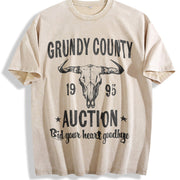 Grundy County Auction Inspired Concert Vintage Washed T-Shirt in Beige
