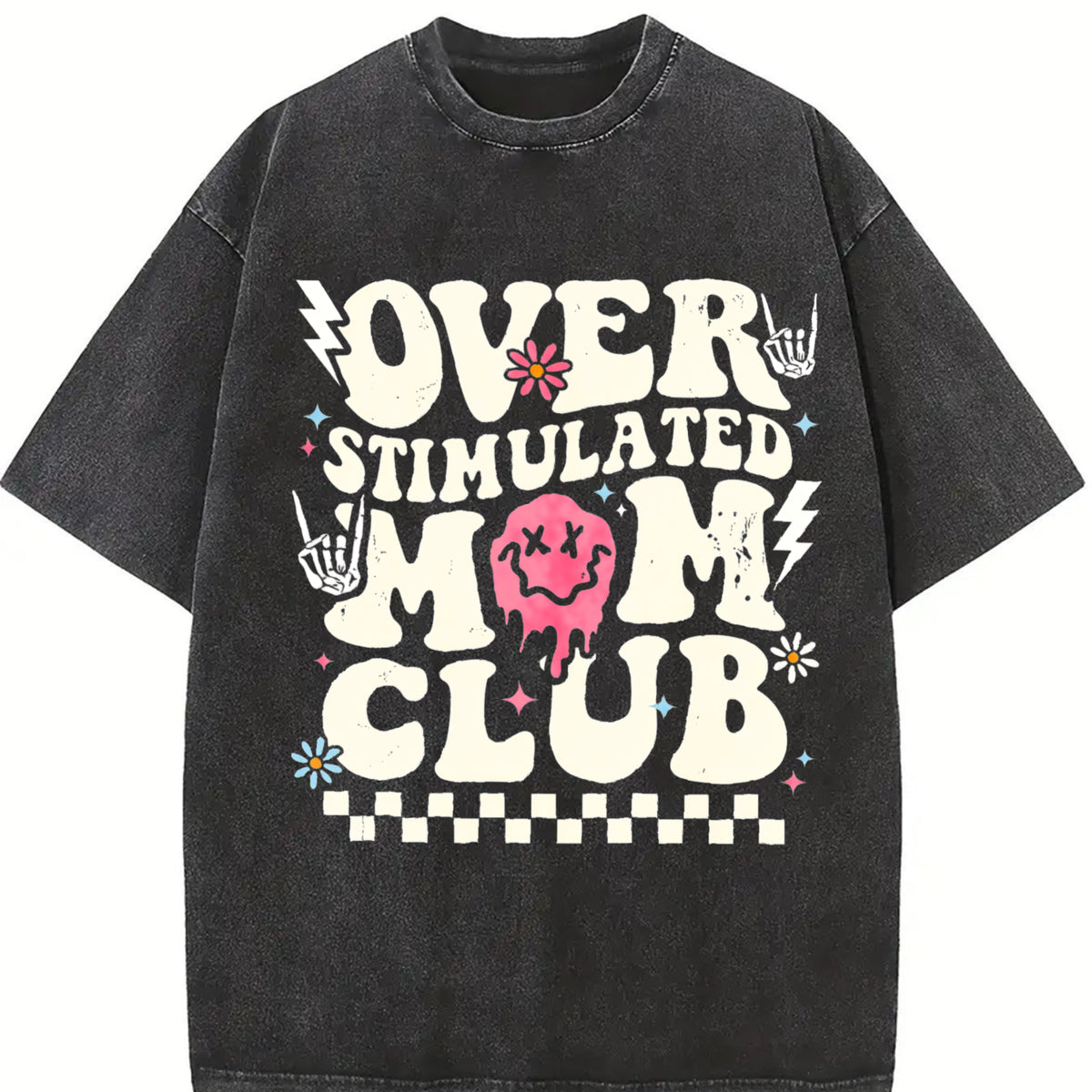 Overstimulated Mom Club Vintage Washed T-Shirt in Black