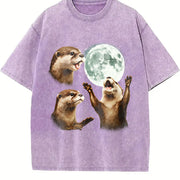 Three Otters Moon ® 90s Vintage Washed T-Shirt in Purple