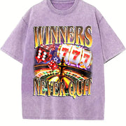 Winners Never Quit Gambling Bootleg Vintage Washed T-Shirt in Purple