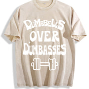 Dumbbells over dumbasses Muscle mommy Weight Lifting vintage washed oversized T-shirt in Beige