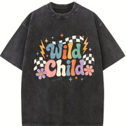 Wild Child Vintage Washed T-Shirt in Black