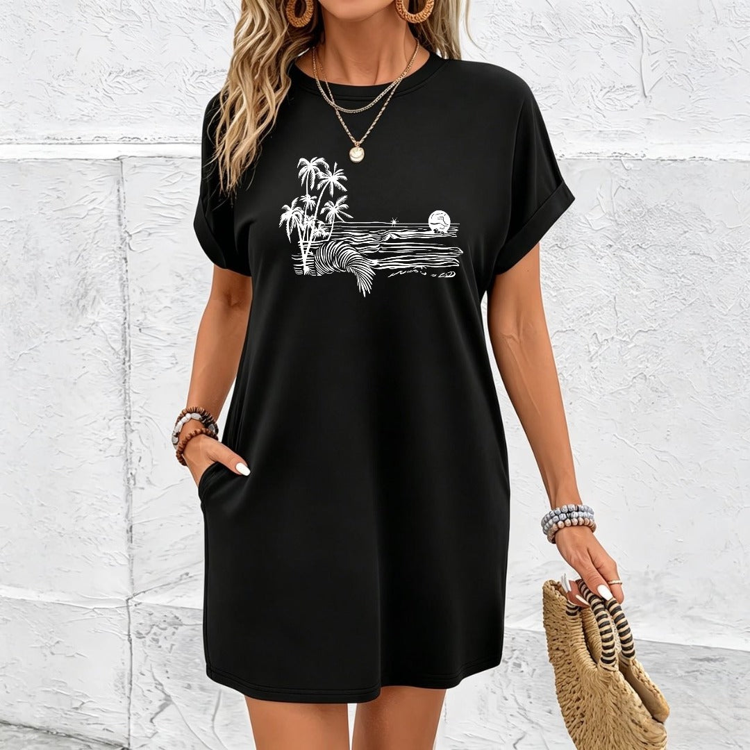 Dress for Made of a Round Neckline Cotton T-Shirt in Black