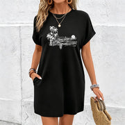 Dress for Made of a Round Neckline Cotton T-Shirt in Black