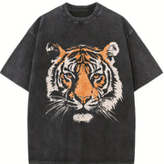 Tiger Retro Animal 90s Animal for Tiger Lover vintage washed oversized T-shirt in Black
