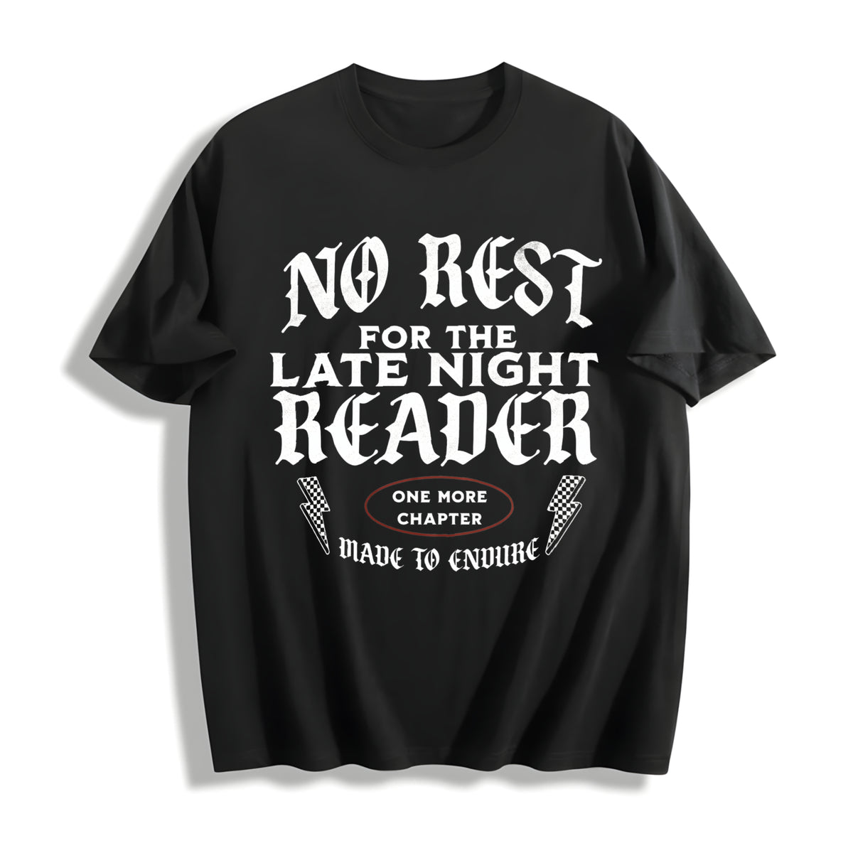 No Rest for the Late Night Reader Cotton T-Shirt in Black