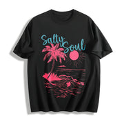 Palm Tree & Sun for Beach Cotton T-Shirt in Black