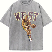 Jerry West Tribute The Logo Basketball Custom Fan Made Art vintage washed oversized T-shirt in Gray