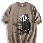 Jesus Cross Long Sleeve Double Sides For Him For Her vintage washed oversized T-shirt in Brown