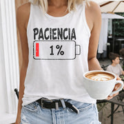 Paciencia One Percent Battery Women's Color Cotton Tank Top in White
