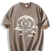 Gothic Evil Eye Dripping Cloud Sleeveless Tank Vintage Washed T-Shirt in Brown