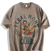 Feral Moms Social Club Vintage Washed T-Shirt in Brown
