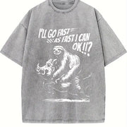 Retro Sloth Riding a Boar 90s Vintage Washed T-Shirt in Gray