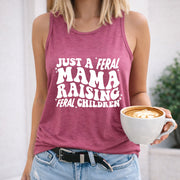 Just a Feral Mama Raising Feral Children Crew-neck Women's Color Cotton Tank Top in Red