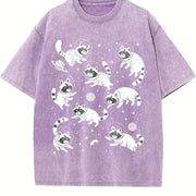 Retro Raccoon in Space 90s Vintage Washed T-Shirt in Purple