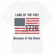 1776 Land of the Free Because of the Brave Cotton T-Shirt in White