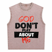 God Don't Play About Me Vintage Washed Tank Top in Brown