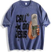Faith Inspired with Call on Jesus Soft for Daily Wear and vintage washed oversized T-shirt in Blue