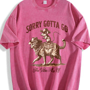 Retro Mouse Riding Cat the Vibes Are Off 90s Vintage Washed T-Shirt in Red