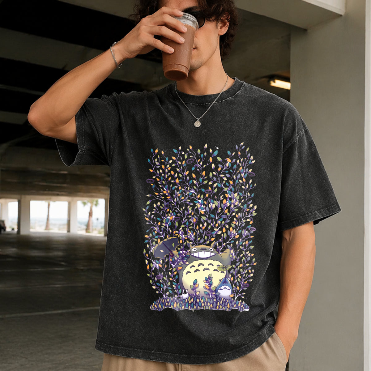 Studio Ghibli Totoro Inspired Ghibli Vintage Washed T-Shirt in Black