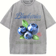 Retro Blueberries Commercial Vintage Washed T-Shirt in Gray